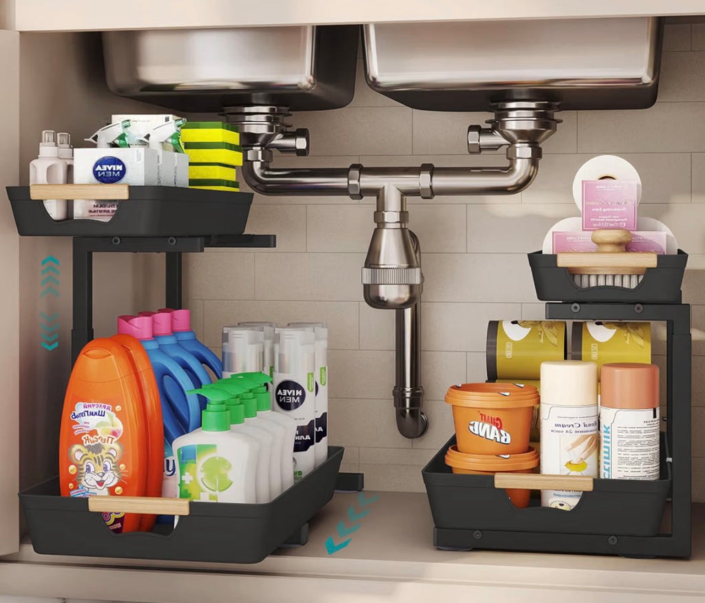 2-Tier Under Sink Organizer with Pull-Out Drawer
