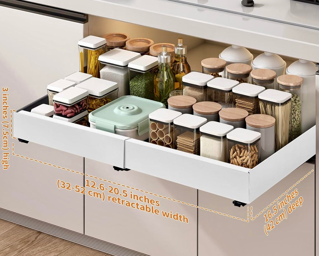 Sliding Kitchen Cabinet Organizer with Pull-Out Tray
